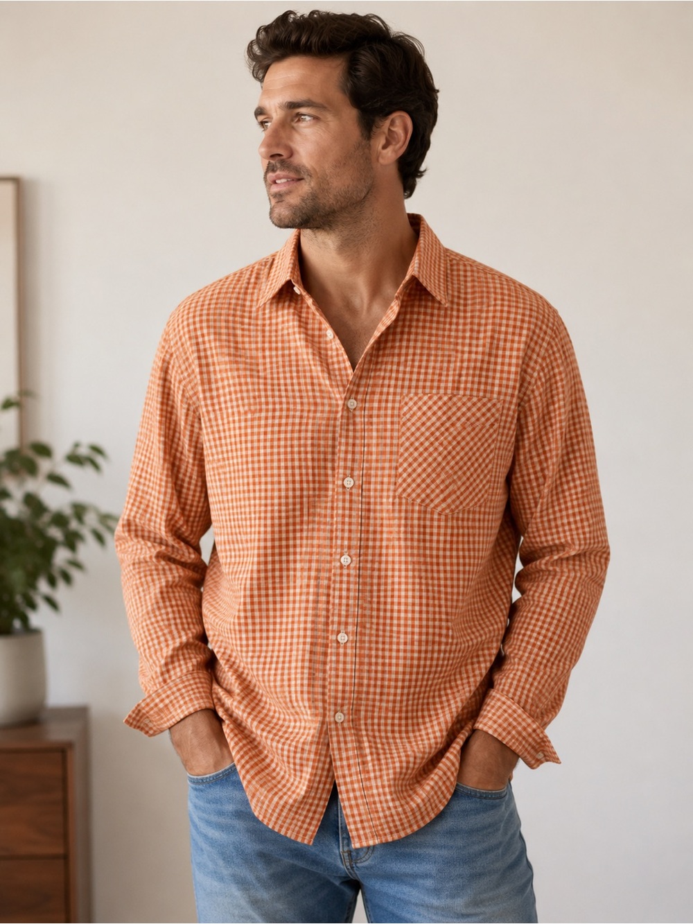 Ben Sherman Orange Gingham Button-Down Shirt